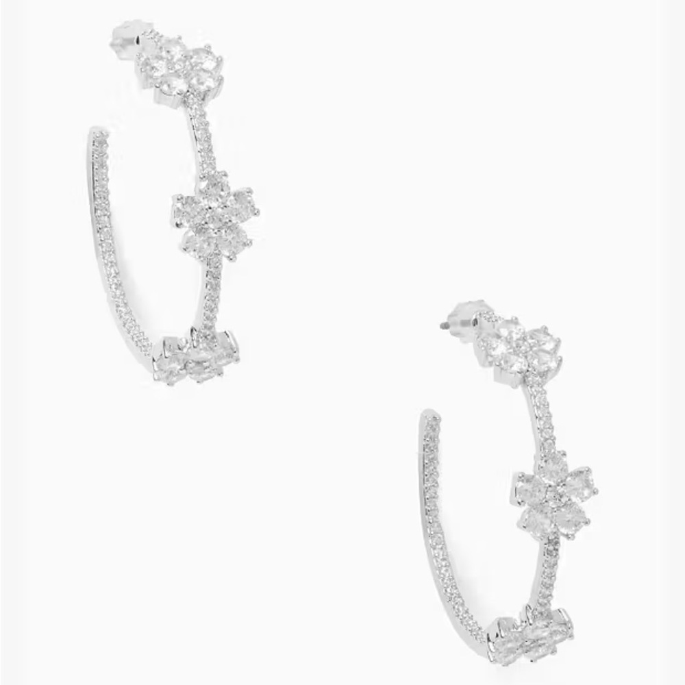 Kate Spade New York Gleaming Gardenia silver crystal Flower Hoops